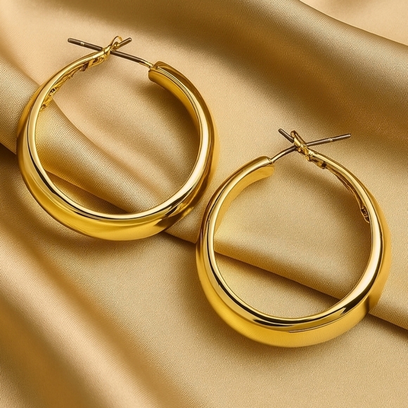 Belk Elegant Gold Tone Chunky Hoop Earrings for Sensitive Ears - Women's Jewelry - Picture 1 of 10